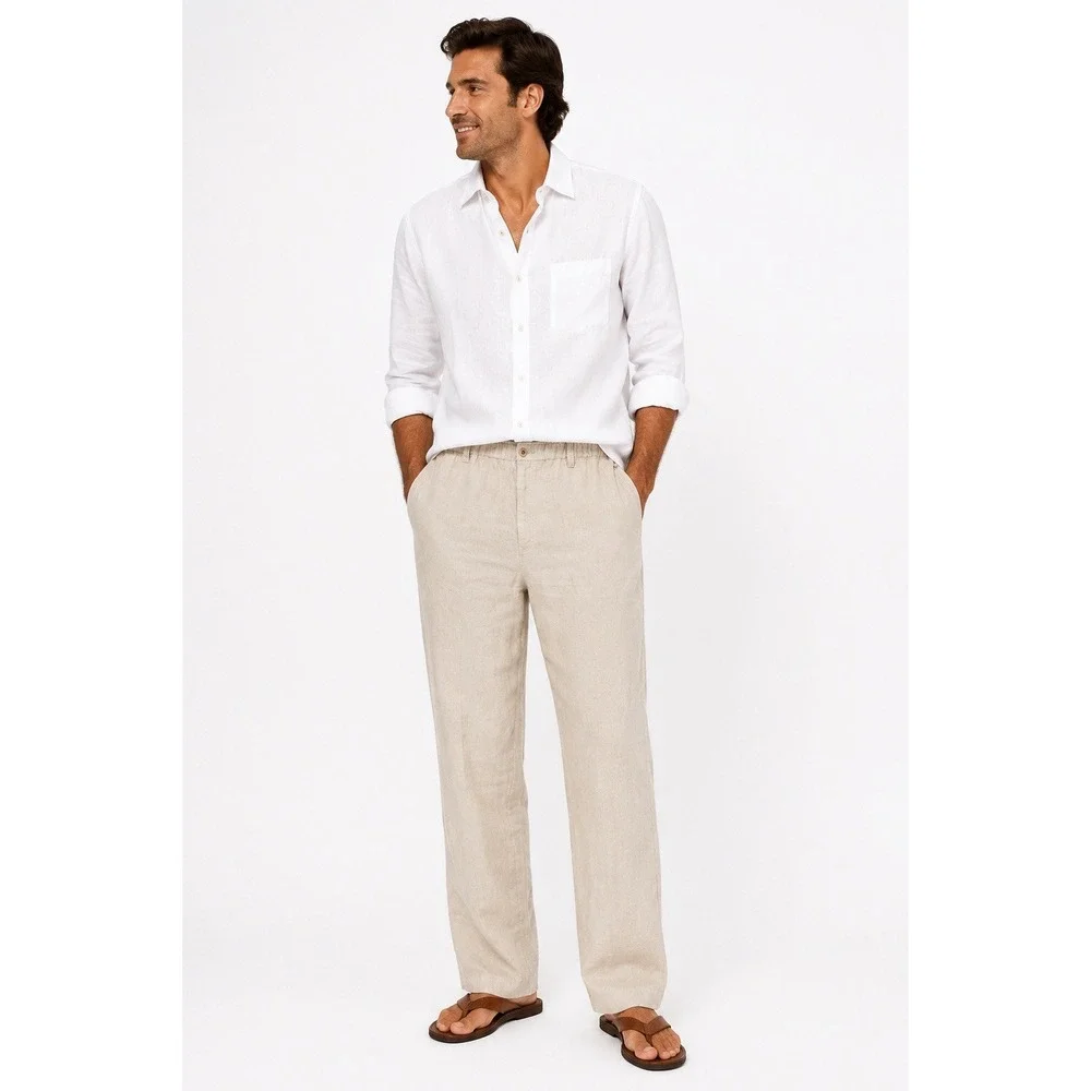 Tommy Bahama Relax Men's Large 100% Linen Pants Beige Drawstring Beach Coastal